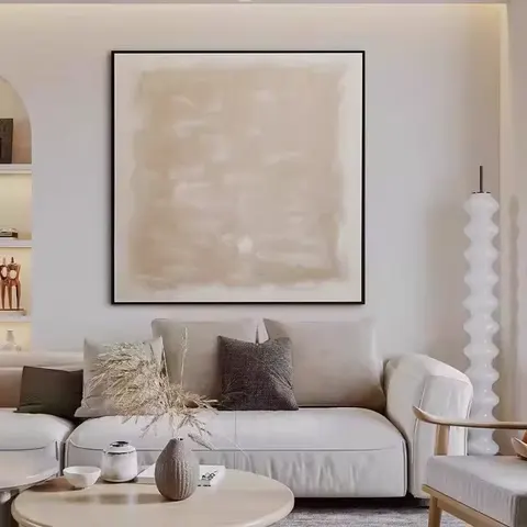 Large Neutral Textured Abstract Oil Painting Beige Wabi Sabi Handmade Boho Canvas Wall Art Decor for Home Living Room Metal