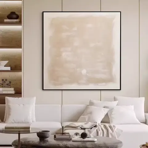 Large Neutral Textured Abstract Oil Painting Beige Wabi Sabi Handmade Boho Canvas Wall Art Decor for Home Living Room Metal