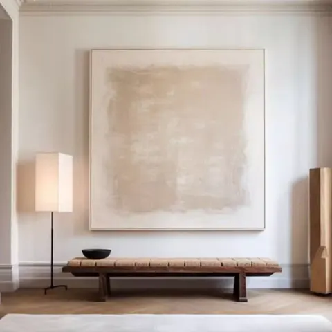 Large Neutral Textured Abstract Oil Painting Beige Wabi Sabi Handmade Boho Canvas Wall Art Decor for Home Living Room Metal