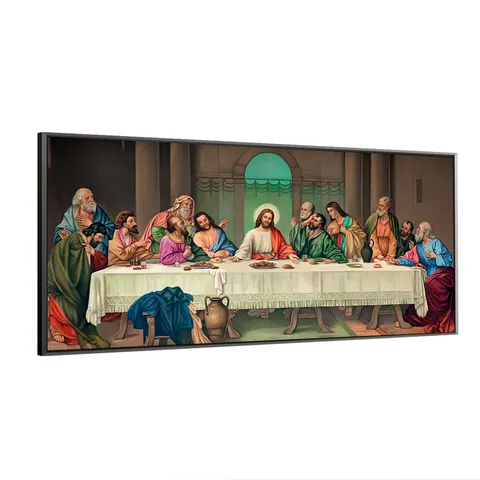 Large Religious Canvas Prints Last Supper Art Deco Painting Wall Decor Crystal Jesus Aluminum Frame Hanging Home Decor