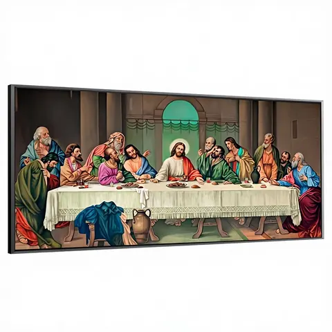 Large Religious Canvas Prints Last Supper Art Deco Painting Wall Decor Crystal Jesus Aluminum Frame Hanging Home Decor