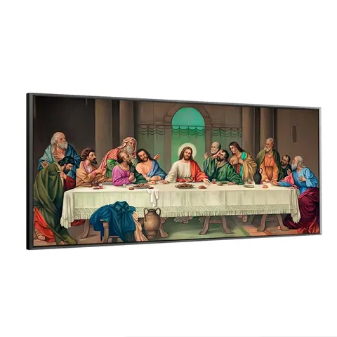 Large Religious Canvas Prints Last Supper Art Deco Painting Wall Decor Crystal Jesus Aluminum Frame Hanging Home Decor