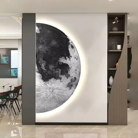 Large Size Moon UV Engraving Crystal Porcelain Art Home Decor Paintings Corridor Background Wall LED Painting