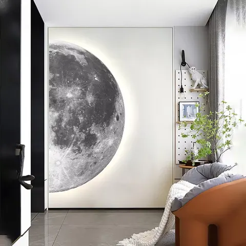Large Size Moon UV Engraving Crystal Porcelain Art Home Decor Paintings Corridor Background Wall LED Painting