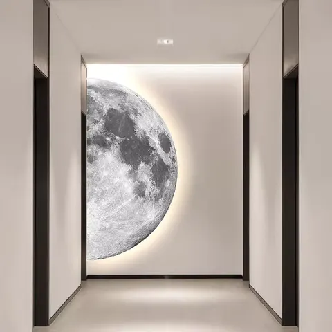 Large Size Moon UV Engraving Crystal Porcelain Art Home Decor Paintings Corridor Background Wall LED Painting