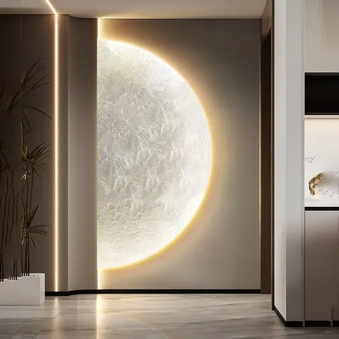 Large Size Moon UV Engraving Crystal Porcelain Art Home Decor Paintings Corridor Background Wall LED Painting