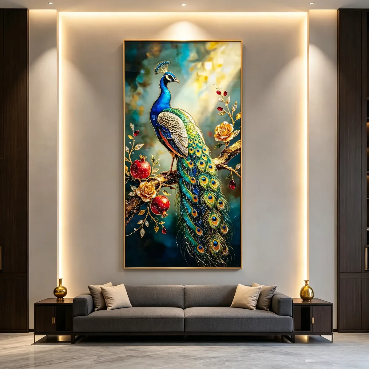 孔雀 单幅 装饰画 现代简约 酒店背景墙挂画 LED带灯画