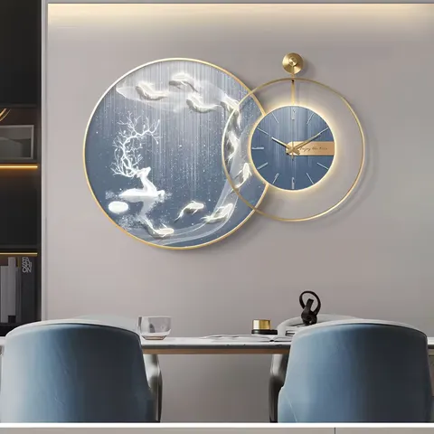 Latest Fad Modern Simple Landscape Mural Led Light Painting Crystal Porcelain Painting Wall Art Home Decor Wall Clock