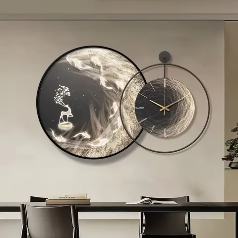 Latest Fad Modern Simple Landscape Mural Led Light Painting Crystal Porcelain Painting Wall Art Home Decor Wall Clock
