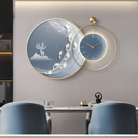 Latest Fad Modern Simple Landscape Mural Led Light Painting Crystal Porcelain Painting Wall Art Home Decor Wall Clock