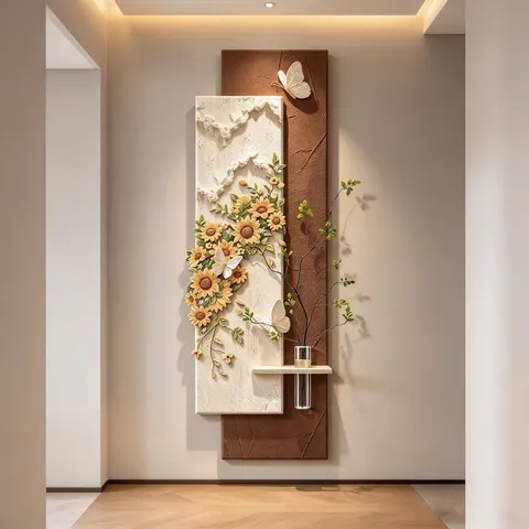 繁花 单幅 装饰画 现代简约 玄关背景墙挂画 LED带灯画