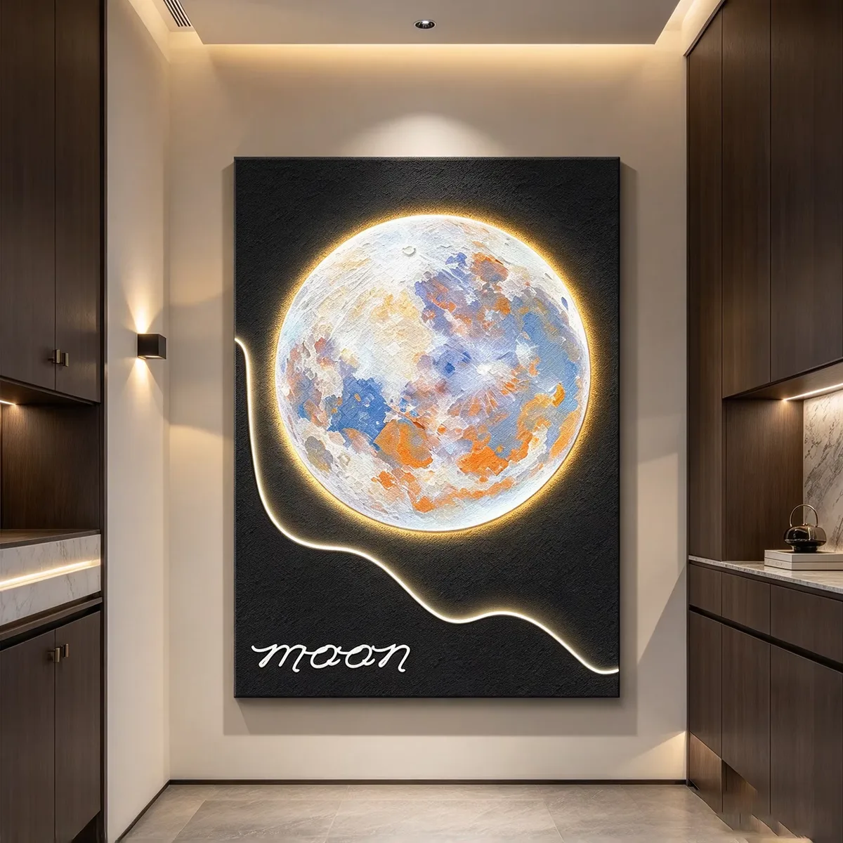 日月星辰 单幅 装饰画 现代简约 卧室背景墙挂画 LED带灯画