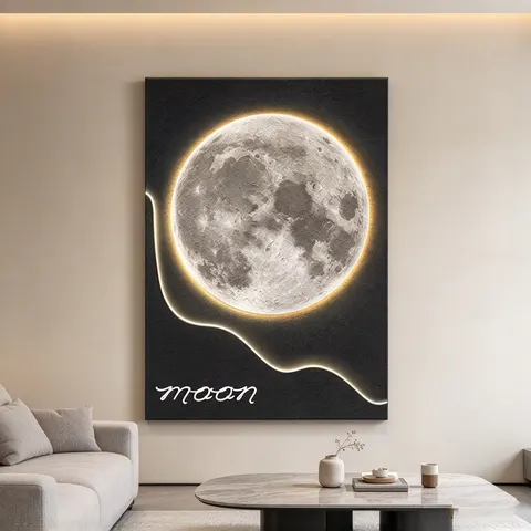 日月星辰 单幅 装饰画 现代简约 卧室背景墙挂画 LED带灯画