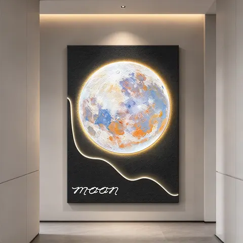 日月星辰 单幅 装饰画 现代简约 卧室背景墙挂画 LED带灯画