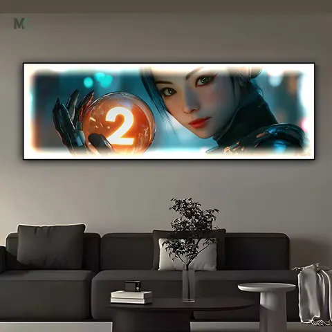 League of Legends Character Led Light Crystal Porcelain Painting Beauty Girl Gaming Room Wall Art Home Decor Painting