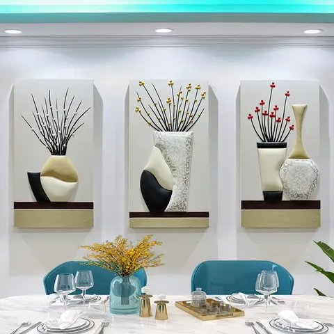 Leather Decor Painting 3D Home Furnishings Art Decor Restaurant Background Wall Three-connection Mural Painting