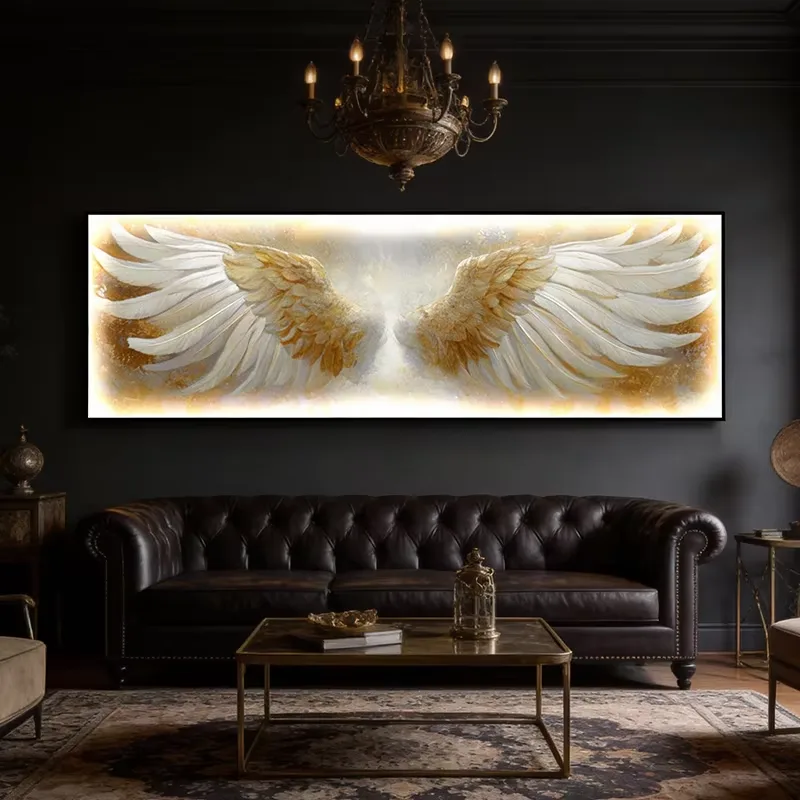 LED Angel Wing Feather Diamond Wall Art, Aluminum Alloy Frame Crystal Inlaid Glowing Decor Painting For Living Room Home