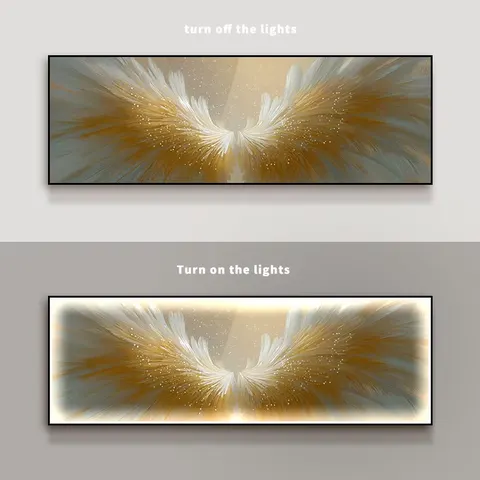 LED Angel Wing Feather Diamond Wall Art, Aluminum Alloy Frame Crystal Inlaid Glowing Decor Painting For Living Room Home
