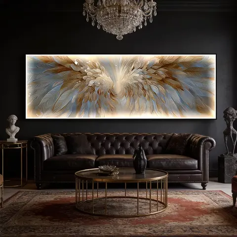 LED Angel Wing Feather Diamond Wall Art, Aluminum Alloy Frame Crystal Inlaid Glowing Decor Painting For Living Room Home