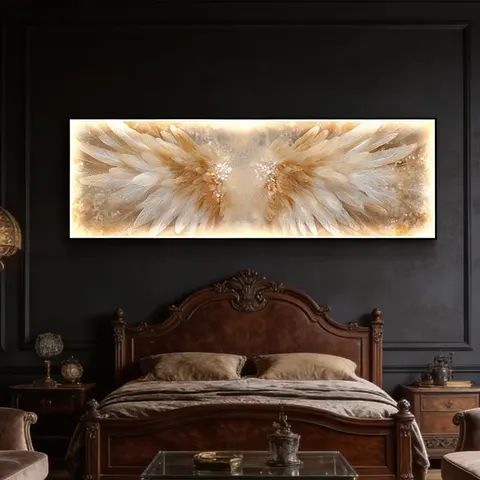 LED Angel Wing Feather Diamond Wall Art, Aluminum Alloy Frame Crystal Inlaid Glowing Decor Painting For Living Room Home