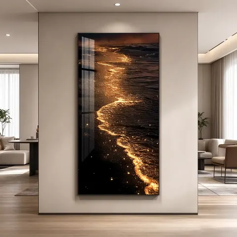 海浪 单幅 装饰画 轻奢风 玄关背景墙挂画 LED带灯画