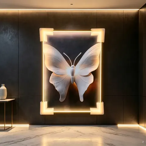 LED Decorative Painting 3D Embossed Butterfly Wall Art, Warm Backlit LED Wall Painting for Living Room Home Decor