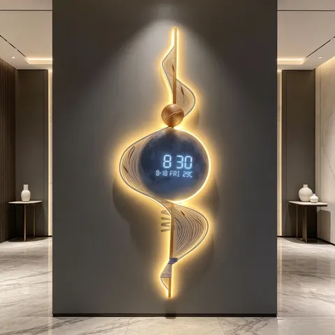 LED Decorative Painting Digital Wall Clock with Warm Light, Modern Vertical Wall Art for Home Entrance Decor