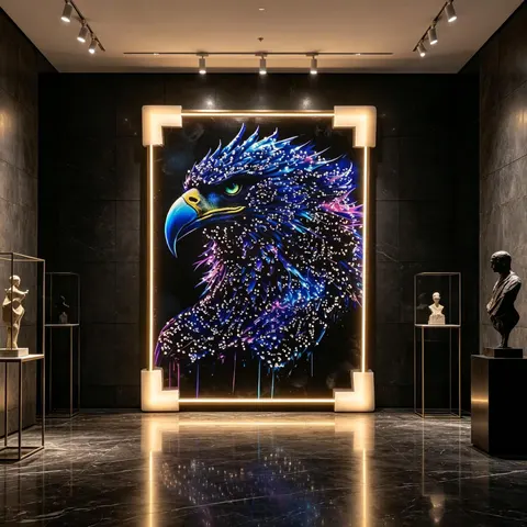 LED Decorative Painting, Eagle Crystal Porcelain Wall Art With Light Frame, Home Living Room Luxury LED Wall Decoration