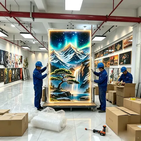 山水 单幅 装饰画 轻奢风 玄关背景墙挂画 LED带灯画