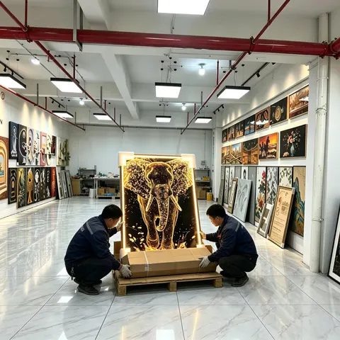 LED Decorative Painting Golden Elephant Wall Picture With Light Frame for Entrance Home Decor