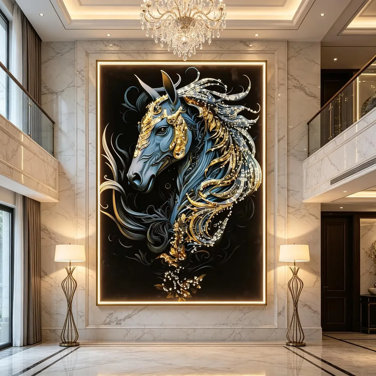 动物 单幅 装饰画 轻奢风 玄关背景墙挂画 LED带灯画