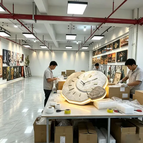 LED Decorative Painting Wall Clock, Irregular Stone Texture Moon Wall Art with Warm Back Light, Home Living Room Decor