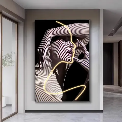 LED Glow Luxury Character Porch Art Decor Painting Living Room Sofa Background Wall Crystal Porcelain Painting