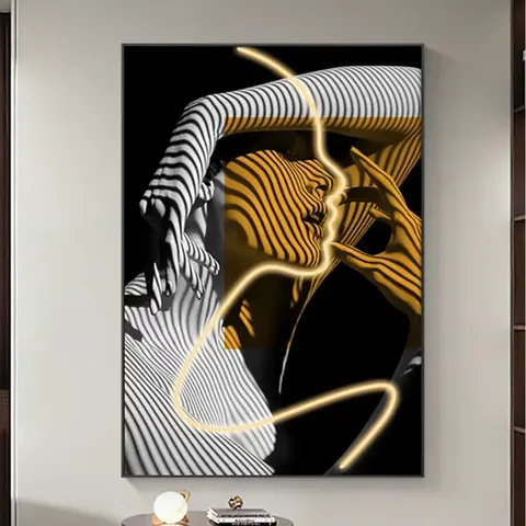 抽象 单幅 装饰画 轻奢风 玄关背景墙挂画 LED带灯画