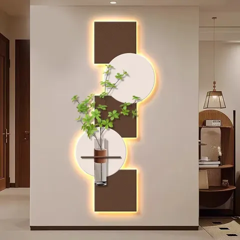 LED Glowed Hydroponic Vase Green Plants Artistic Home Decor Paintings Creative Sandstone Wall Paintings
