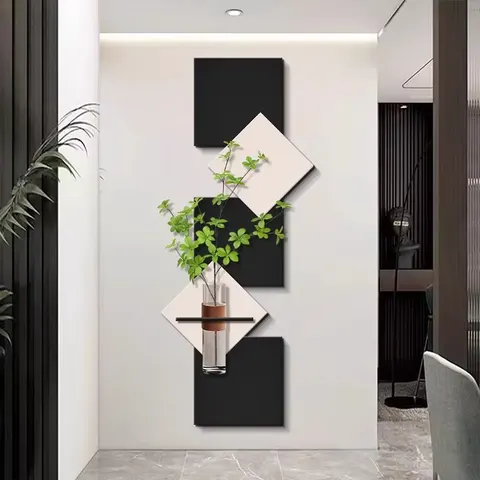 LED Glowed Hydroponic Vase Green Plants Artistic Home Decor Paintings Creative Sandstone Wall Paintings