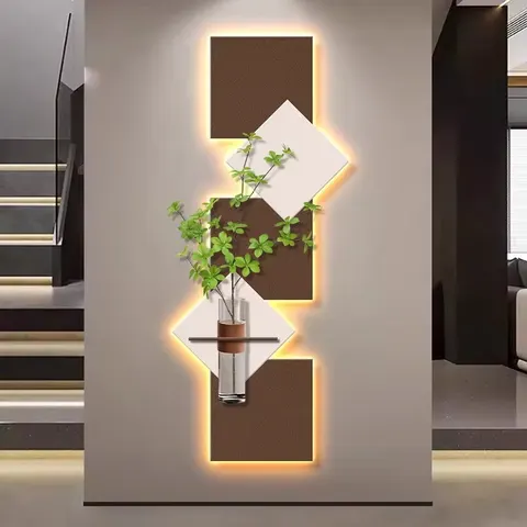 LED Glowed Hydroponic Vase Green Plants Artistic Home Decor Paintings Creative Sandstone Wall Paintings