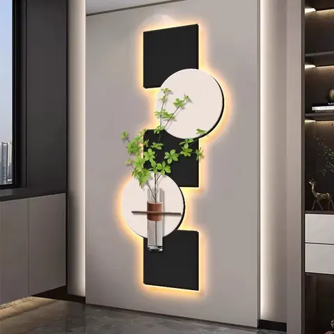 LED Glowed Hydroponic Vase Green Plants Artistic Home Decor Paintings Creative Sandstone Wall Paintings