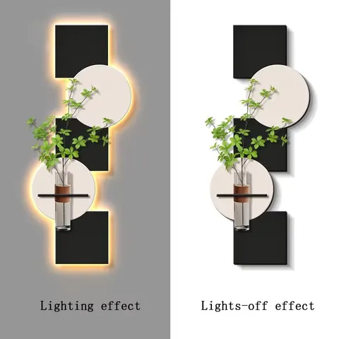 LED Glowed Hydroponic Vase Green Plants Artistic Home Decor Paintings Creative Sandstone Wall Paintings