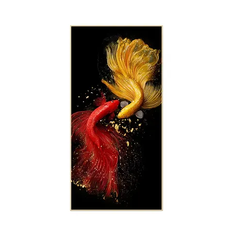 LED Gold Koi Fish Diamond Inlaid Wall Painting, Aluminum Alloy Frame Glowing Crystal Fish Wall Art for Entryway Home Decor