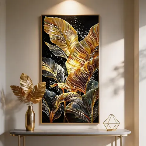 植物 单幅 装饰画 轻奢风 玄关背景墙挂画 LED带灯画