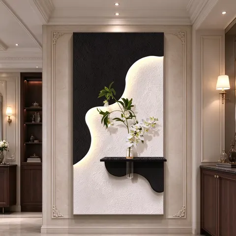 LED Light Sandstone Fabric Wall Decor, Vertical 3D Handmade Wall Art for Entryway Villa Hotel Corridor Decoration