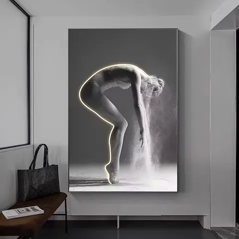 LED Lighting Luxury Women Hanging Figure Portrait Paintings Modern Canvas Porch Decorative Corridor Yoga Living Room Sofa