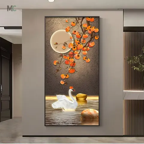 Light and Shadow Persimmon Living Room Crystal Porcelain Painting Luxury Sofa Background Wall Home Decorative Painting