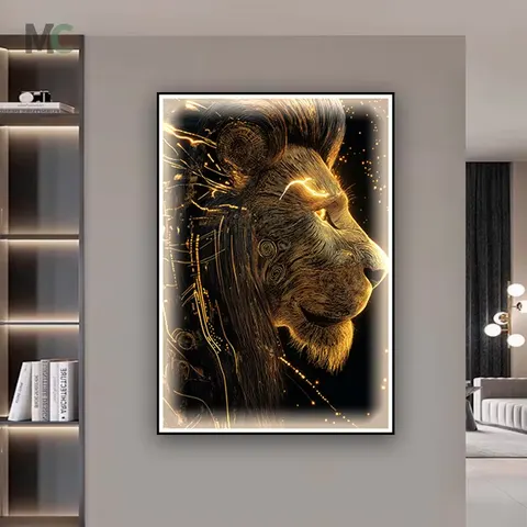 Light Luxury Animal Decorative Painting Black Gold Leopard Led Luminous Mural High-grade Atmosphere Corridor Crystal Painting
