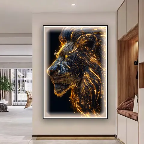 Light Luxury Animal Decorative Painting Black Gold Leopard Led Luminous Mural High-grade Atmosphere Corridor Crystal Painting