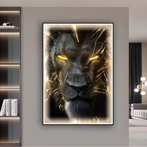 Light Luxury Animal Decorative Painting Black Gold Leopard Led Luminous Mural High-grade Atmosphere Corridor Crystal Painting