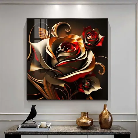 繁花 单幅 装饰画 轻奢风 餐厅背景墙挂画 晶瓷画