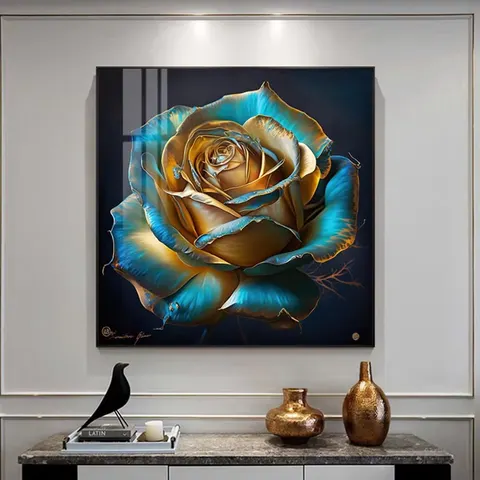 繁花 单幅 装饰画 轻奢风 餐厅背景墙挂画 晶瓷画