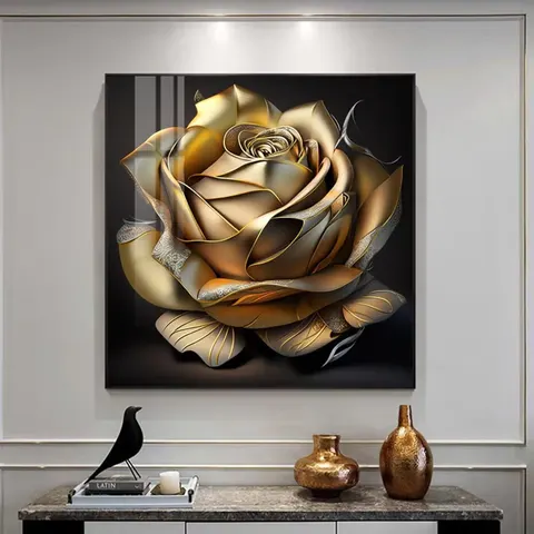 繁花 单幅 装饰画 轻奢风 餐厅背景墙挂画 晶瓷画